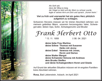Traueranzeige von Frank Otto von Südthüringer Presse