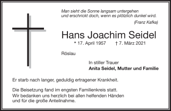Traueranzeige von Joachim Seidel von Frankenpost