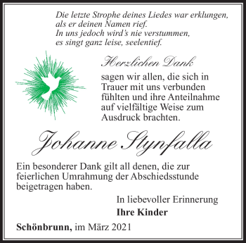 Traueranzeige von Johanne Stynfalla von Südthüringer Presse
