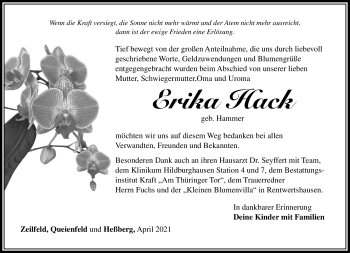 Traueranzeige von Erika Hack von Südthüringer Presse