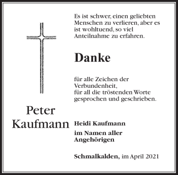 Traueranzeige von Peter Kaufmann von Südthüringer Presse