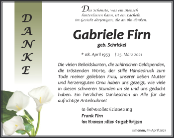 Traueranzeige von Gabriele Firn von Südthüringer Presse