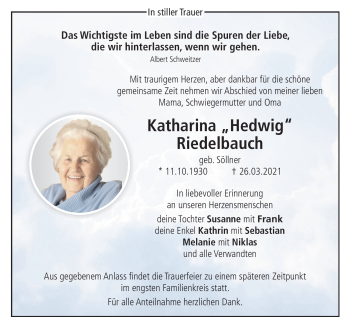 Traueranzeige von Katharina Riedelbauch von Frankenpost