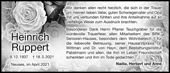 Traueranzeige von Heinrich Ruppert von Neue Presse Coburg