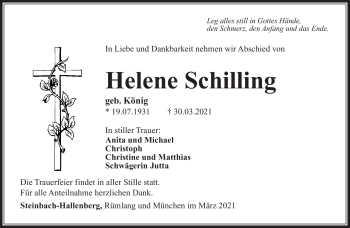 Traueranzeige von Helene Schilling von Südthüringer Presse