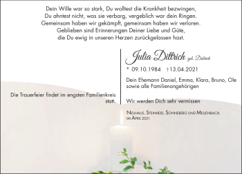 Traueranzeige von Julia Dittrich von Südthüringer Presse