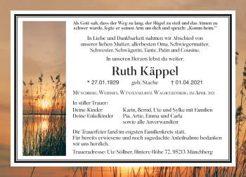 Traueranzeige von Ruth Käppel von Frankenpost