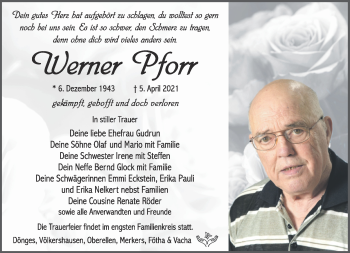 Traueranzeige von Werner Pforr von Südthüringer Presse
