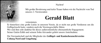 Traueranzeige von Gerald Blatt von Neue Presse Coburg