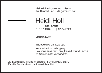 Traueranzeige von Heidi Holl von Frankenpost