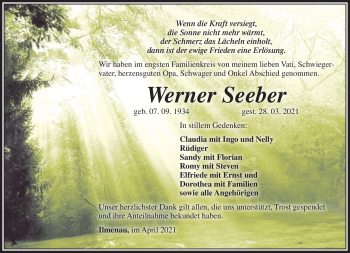 Traueranzeige von Werner Seeber von Südthüringer Presse