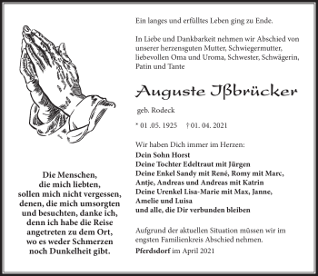 Traueranzeige von Auguste Ißbrücker von Südthüringer Presse