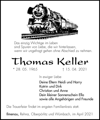 Traueranzeige von Thomas Keller von Südthüringer Presse