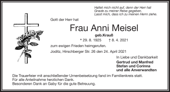 Traueranzeige von Anni Meisel von Frankenpost