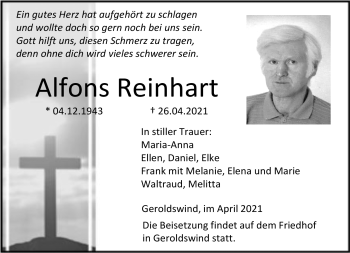 Traueranzeige von Alfons Reinhart von Neue Presse Coburg