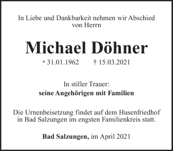 Traueranzeige von Michael Döhner von Südthüringer Presse