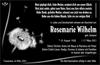 Traueranzeige von Rosemarie Wilhelm von Südthüringer Presse