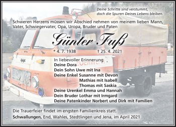 Traueranzeige von Günter Fuß von Südthüringer Presse