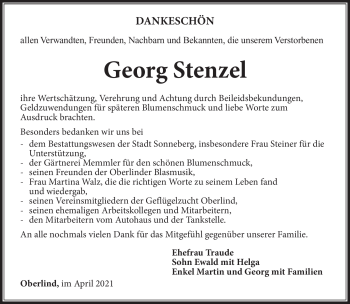 Traueranzeige von Georg Stenzel von Südthüringer Presse