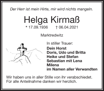 Traueranzeige von Helga Kirmaß von Frankenpost