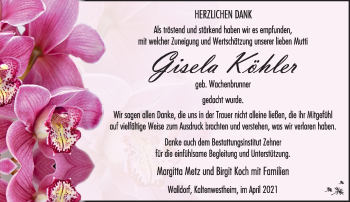 Traueranzeige von Gisela Köhler von Südthüringer Presse