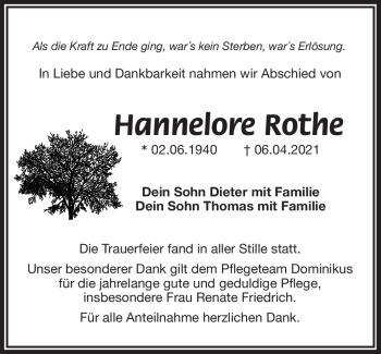 Traueranzeige von Hannelore Rothe von Frankenpost