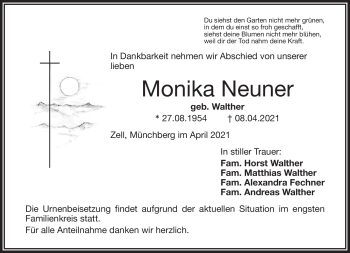 Traueranzeige von Monika Neuner von Frankenpost