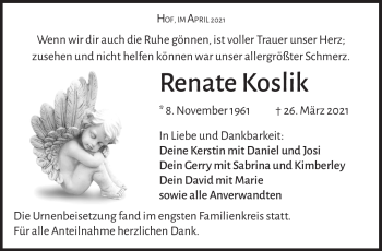 Traueranzeige von Renate Koslik von Frankenpost