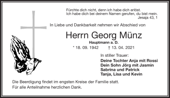 Traueranzeige von Georg Münz von Frankenpost