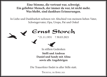 Traueranzeige von Ernst Storch von Südthüringer Presse