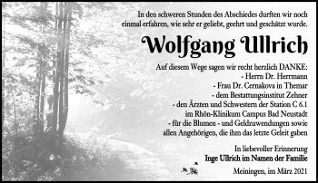 Traueranzeige von wolfgang Ullrich von Südthüringer Presse