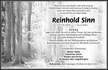 Traueranzeige von Reinhold s Sinn von Südthüringer Presse