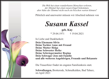 Traueranzeige von Susann Kassel von Südthüringer Presse