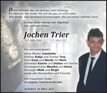 Traueranzeige von Jochen Trier von Südthüringer Presse