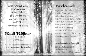 Traueranzeige von Rudi Rößner von Südthüringer Presse