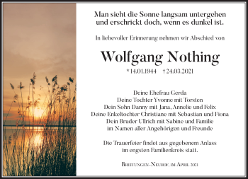 Traueranzeige von Wolfgang Nothing von Südthüringer Presse