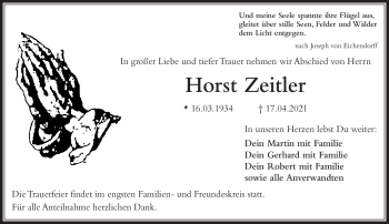 Traueranzeige von Horst Zeitler von Frankenpost