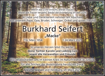 Traueranzeige von Burkhard Seifert von Südthüringer Presse