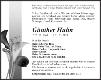Traueranzeige von Günther Huhn von Südthüringer Presse