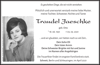 Traueranzeige von Traudel Jaeschke von Südthüringer Presse