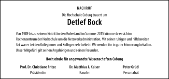 Traueranzeige von Detlef Bock von Neue Presse Coburg
