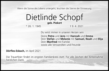 Traueranzeige von Dietlinde Schopf von Neue Presse Coburg