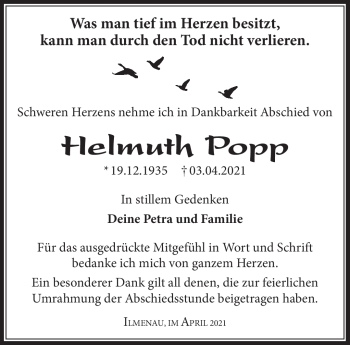 Traueranzeige von Helmuth Popp von Südthüringer Presse