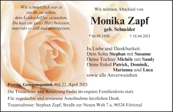 Traueranzeige von Monika Zapf von Neue Presse Coburg
