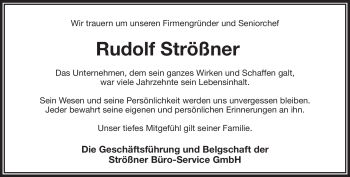 Traueranzeige von Rudolf Strößner von Frankenpost