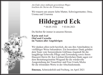Traueranzeige von Hildegard Eck von Südthüringer Presse