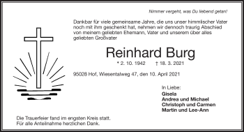 Traueranzeige von Reingard Burg von Frankenpost