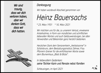 Traueranzeige von Heinz Bauersachs von Südthüringer Presse