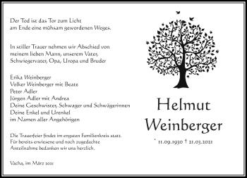 Traueranzeige von Helmut Weinberger von Südthüringer Presse