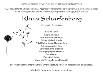 Traueranzeige von Klaus Scharfenberg von Südthüringer Presse